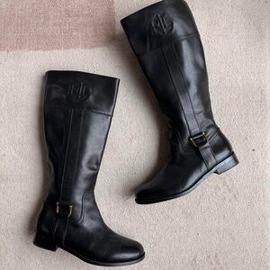Classic Ralph Lauren Black Equestrian Riding Boots with Gold Hardware size 6.5B